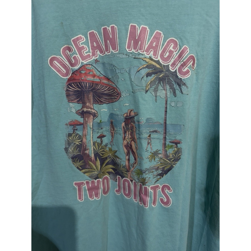 Two Joints Surf Co Shirt XL Bikini Lady Pocket Tee Graphic Blue Ocean Magic